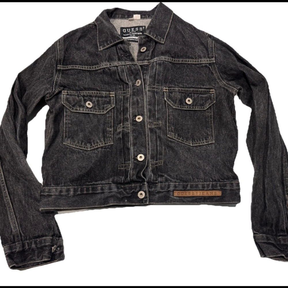 Guess USA Jeans Denim Trucker Jacket Retro 90s Black Women’s XL Button